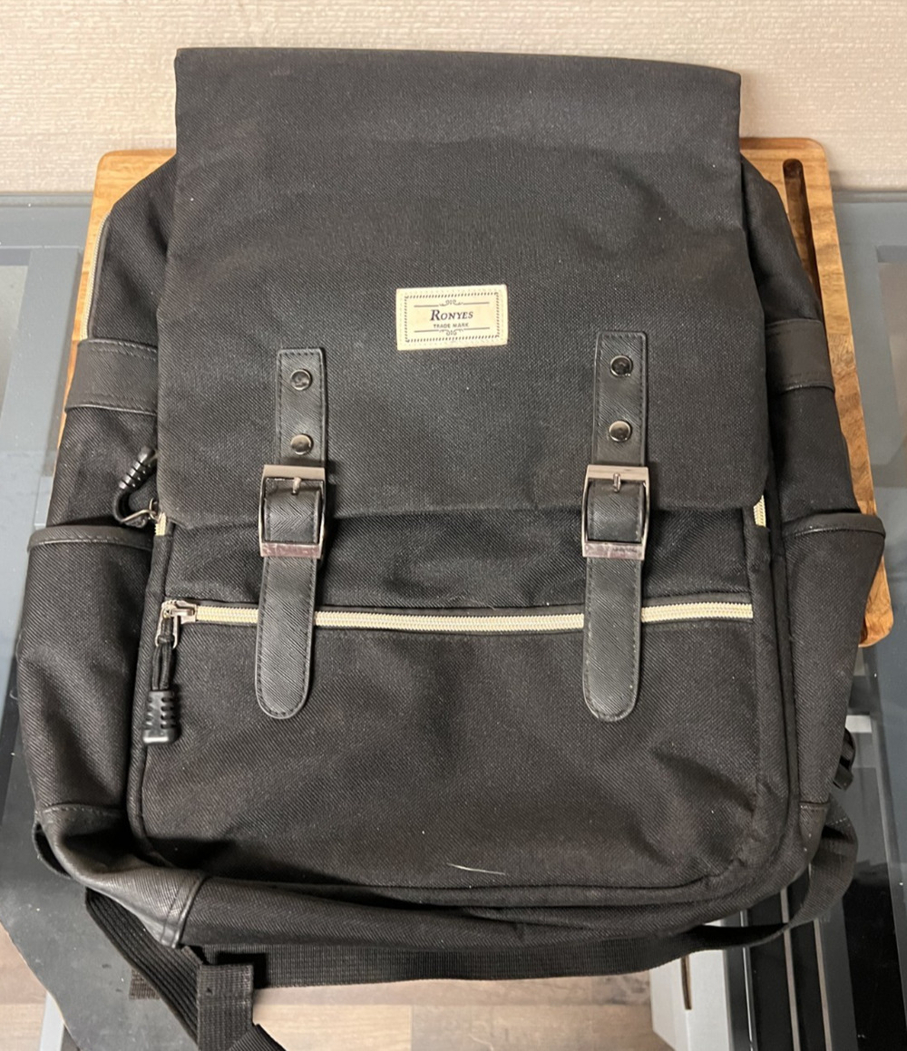 Ronyes Vintage Style Black Laptop Backpack 5 Pockets